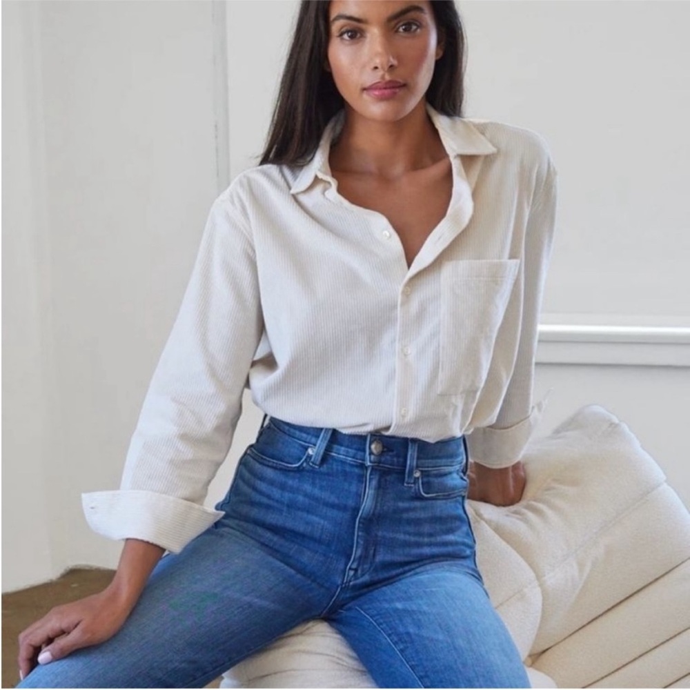 AYR The Deep End Shirt in cream corduroy, size medium